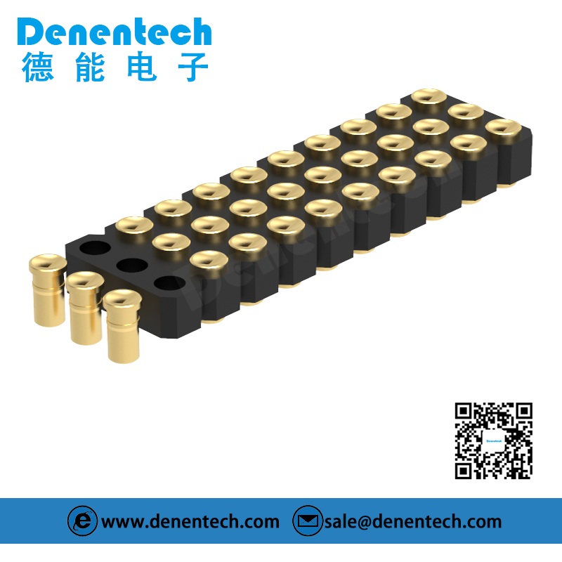 Denentech 2.54MM pogo pin H2.5MM triple row female straight SMT concave high current pogo pin connector